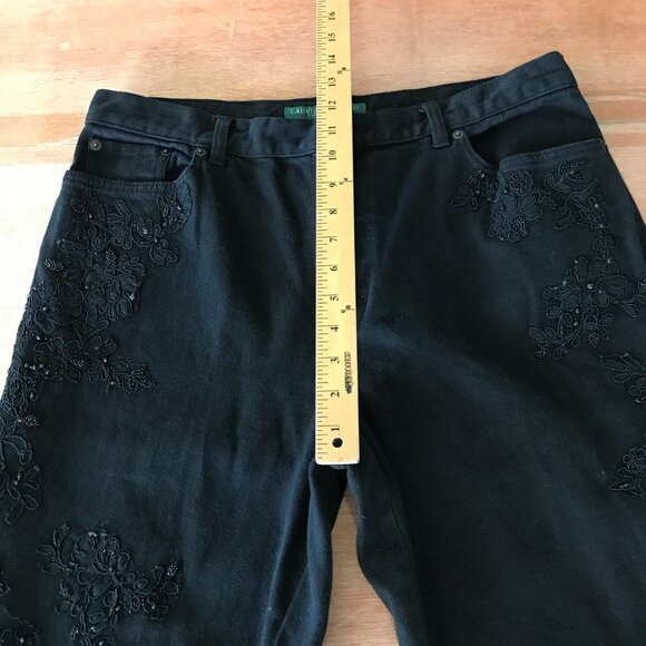 Lauren Ralph Lauren Jeans Women 14 Black Floral Textured High Rise Stretch 18163 - Picture 9 of 13